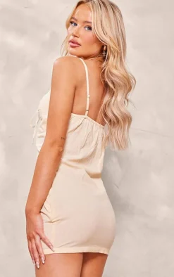 Stone Cotton Cut Out Ruched Bodycon Dress