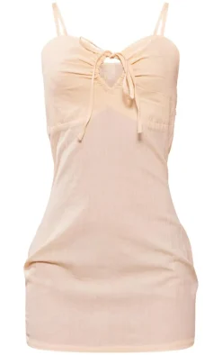 Stone Cotton Cut Out Ruched Bodycon Dress