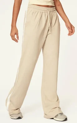 Stone Cotton Side Stripe Wide Leg Sweatpants