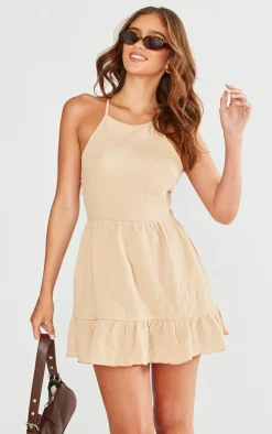 Stone Cut Out Back Frill Shift Dress