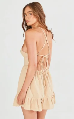 Stone Cut Out Back Frill Shift Dress