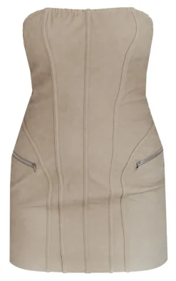 Stone Distressed PU Bandeau Zip Detail Bodycon Dress
