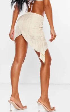 Stone Distressed Textured Handkerchief Hem Bead Trim Mini Skirt