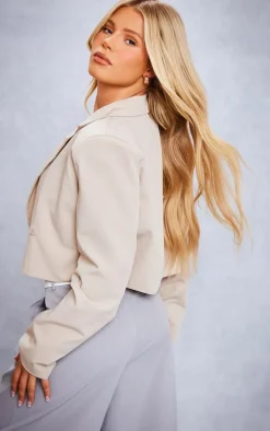 Stone Double Breasted Seam Detail Cropped Blazer