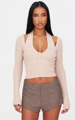 Stone Double Layer Rib Knit Long Sleeve Top