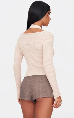 Stone Double Layer Rib Knit Long Sleeve Top