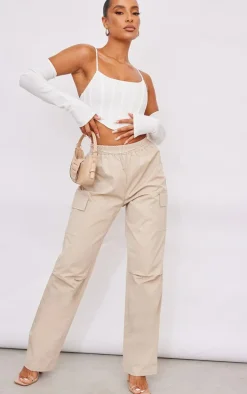 Stone Elasticated Waist Straight Leg Cargo Pants