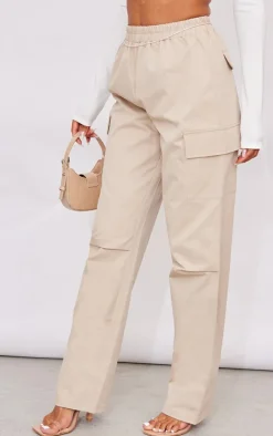 Stone Elasticated Waist Straight Leg Cargo Pants