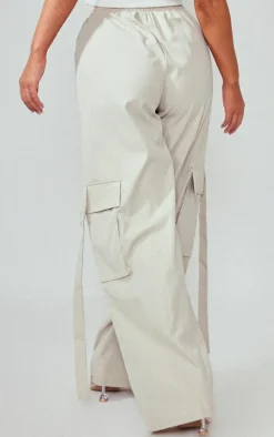 Stone Elasticated Waist Wide Leg Cargo Pants