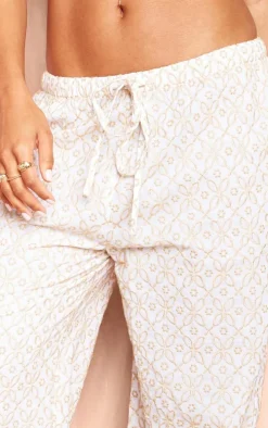 Stone Embroidered Pattern Drawstring Waist Pants