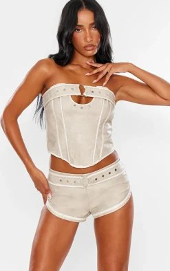 Stone Faux Leather Belted Bandeau Corset