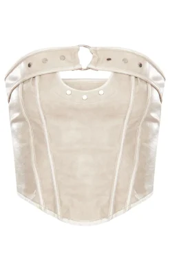 Stone Faux Leather Belted Bandeau Corset