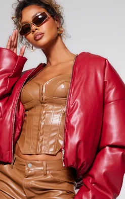 Stone Faux Leather Corset Detail Long Top