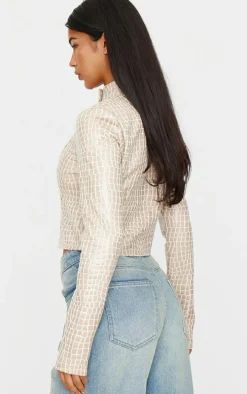 Stone Faux Leather Croc Fitted Jacket
