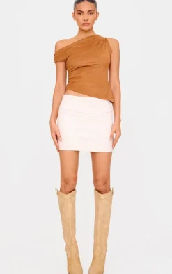 Stone Faux Leather Fold Over Waist Mini Skirt