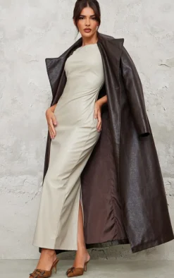 Stone Faux Leather High Neck Twist Shoulder Maxi Dress