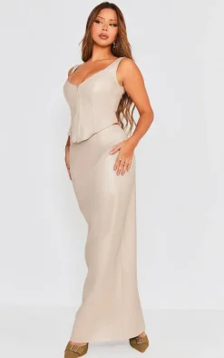 Stone Faux Leather High Waist Split Hem Maxi Skirt