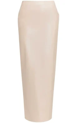 Stone Faux Leather High Waist Split Hem Maxi Skirt