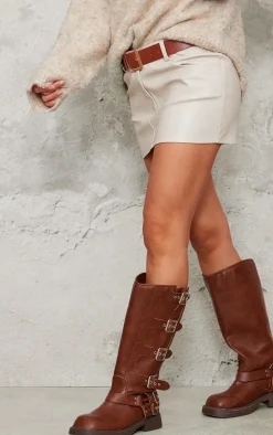 Stone Faux Leather Low Rise Belted Mini Skirt