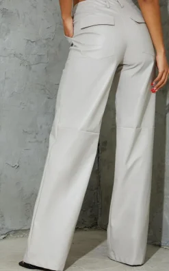Stone Faux Leather Stitch Detail Wide Leg Pants