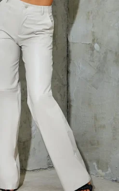 Stone Faux Leather Stitch Detail Wide Leg Pants