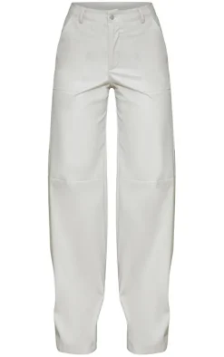Stone Faux Leather Stitch Detail Wide Leg Pants