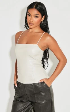 Stone Faux Leather Strappy Cami Top