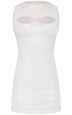 Stone Faux Leather Twist Cut Out Bodycon Dress