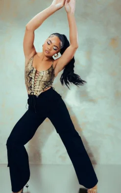 Stone Faux Snake Pu Lace Up Corset