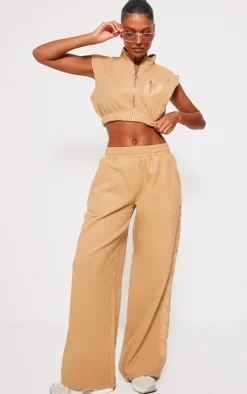Stone Fleece Contrast Mid Rise Wide Leg Sweatpants