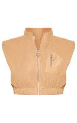 Stone Fleece Contrast Pocket Cropped Vest