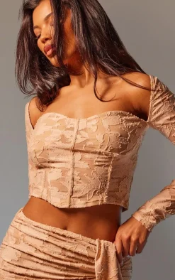 Stone Floral Sheer Burnout Long Sleeve Sweetheart Long Sleeve Top