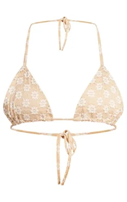 Stone Flower Crochet Triangle Bikini Top