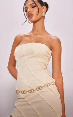 Stone Frayed Seam Detail Asymmetric Denim Midi Dress