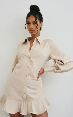 Stone Frill Hem Shirt Dress