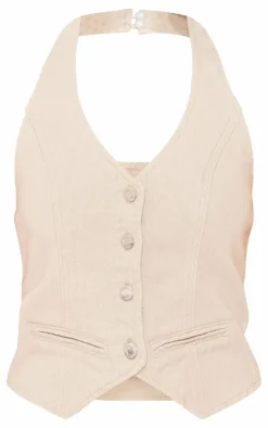 Stone Halterneck Denim Vest