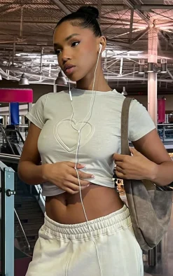 Stone Heart Embossed Fitted T Shirt