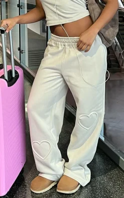 Stone Heart Embossed Wide Leg Sweatpants