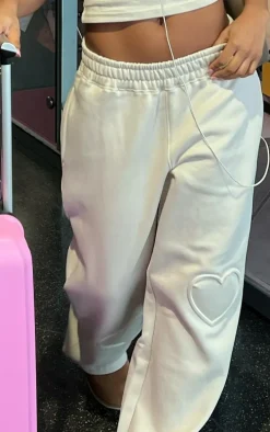 Stone Heart Embossed Wide Leg Sweatpants