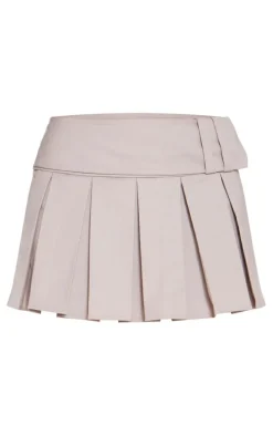 Stone Heavy Woven Belted Skater Micro Mini Skirt
