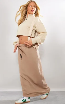 Stone High Neck Zip Up Cropped Sweatshirt