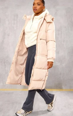 Stone Hooded Maxi Puffer Coat