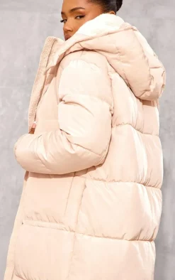 Stone Hooded Maxi Puffer Coat
