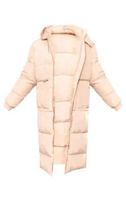 Stone Hooded Maxi Puffer Coat