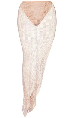 Stone Hotfix Diamante Mesh Panties Insert Maxi Skirt