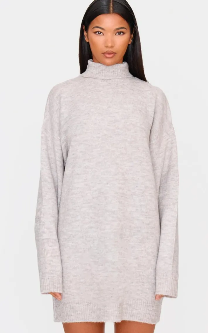 Stone Knitted Slouchy Sweater Dress