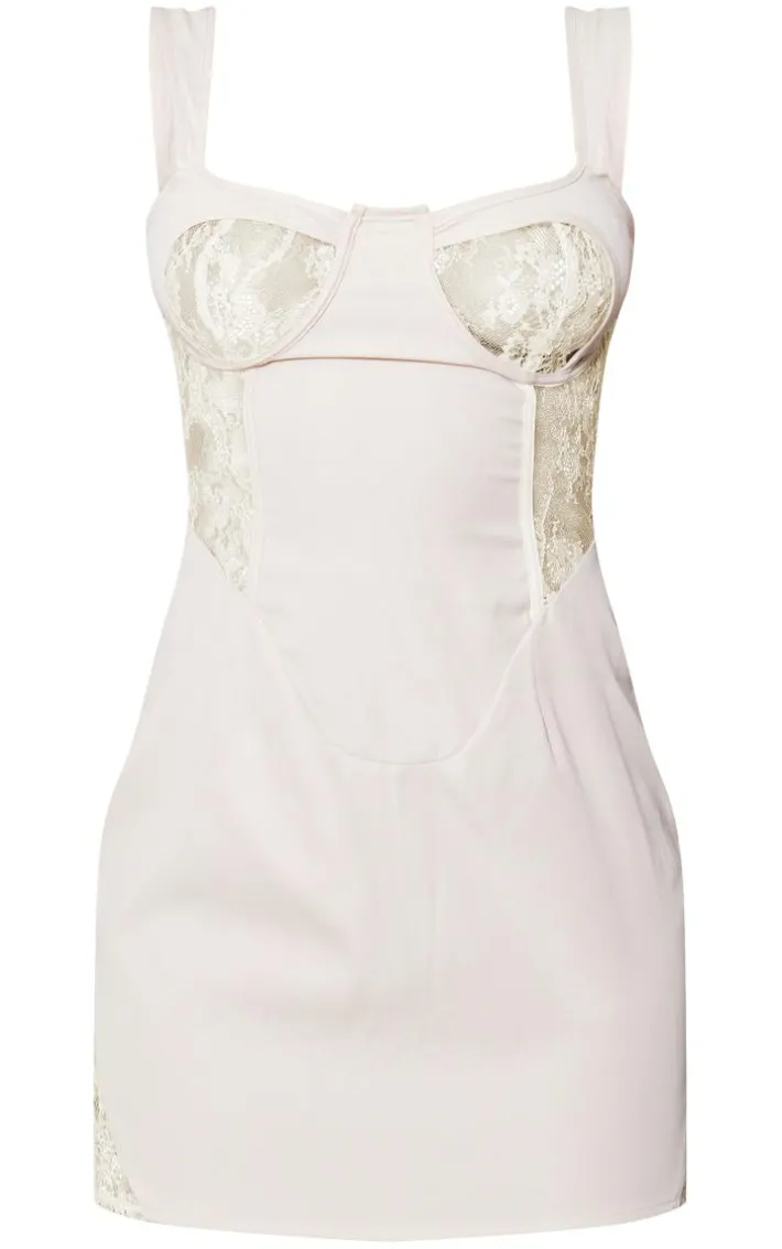 Stone Lace Panel Corset Detail Mini Dress