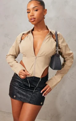 Stone Lace Up Side And Front Pointed Hem Shirt