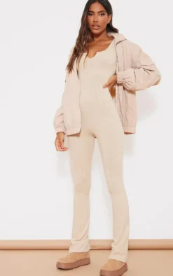 Stone Lettuce Hem Rib Scoop Neck Jumpsuit