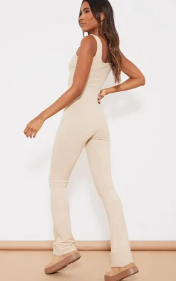 Stone Lettuce Hem Rib Scoop Neck Jumpsuit